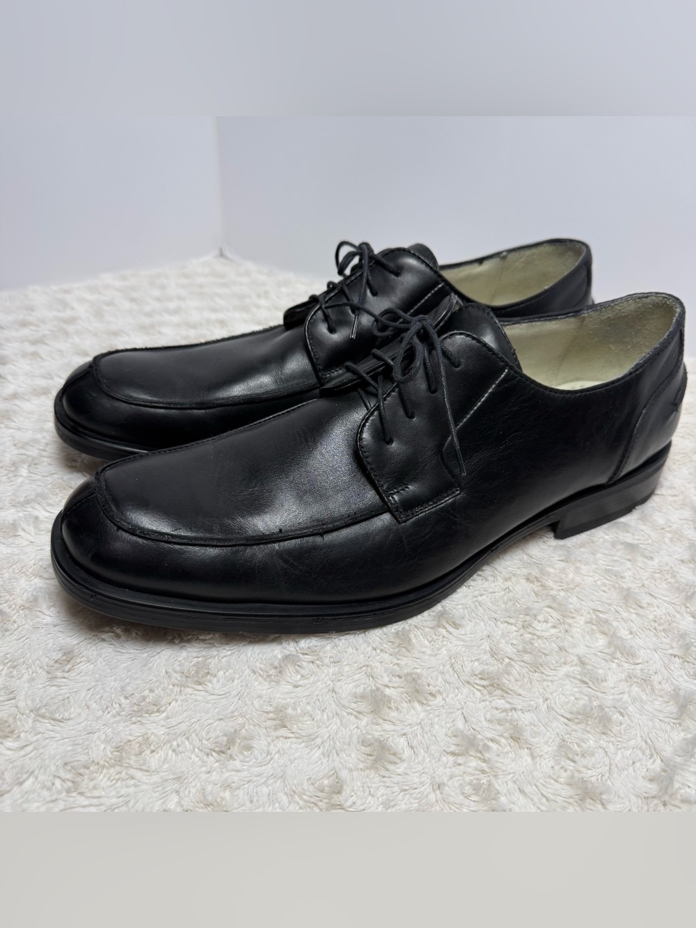 Kenneth Cole New York Black Leather Derby Lace-Up Shoes